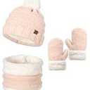 Toddler Hat Scarf And Glove Set Boy Girl Winter Pom Beanie Hat Neck Warmer Tube Mitten Gloves Ages 2-4 2t-4t 3-5 Fleece Lined