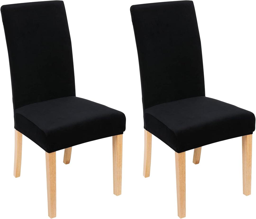 Smiry Velvet Stretch Chair Covers for Dining Room Set of 2, Soft Fit Removable Washable Kitchen Parsons Chair Slipcover Protector, Black