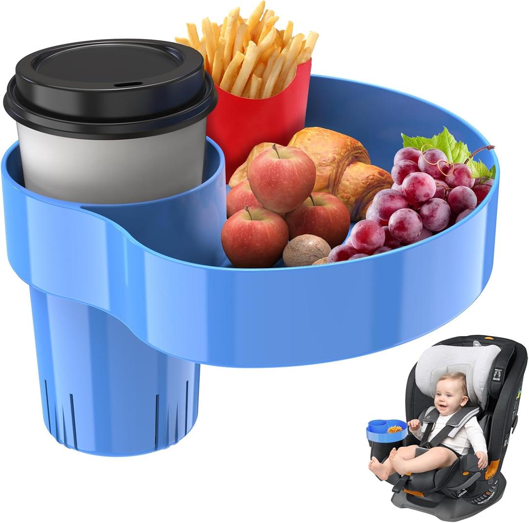 2 Pack AISHAIDO Kids Car Seat Tray, Travel Tray with Cup Holder for Toddler, Kids Car Seat Food Snack Holder for Road Trip, Stroller Snack Organizer travel must haves - Blue Color