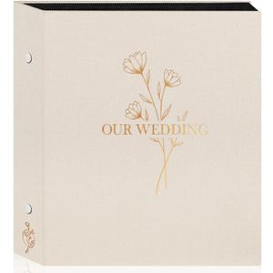 Lanpn Wedding Photo Album 4x6 600 Pocket Photos Slip in, Linen Cover Large Capacity Newlywed Marriage Album Hold 600 Horizontal Vertical Photos (Flower, Beige)