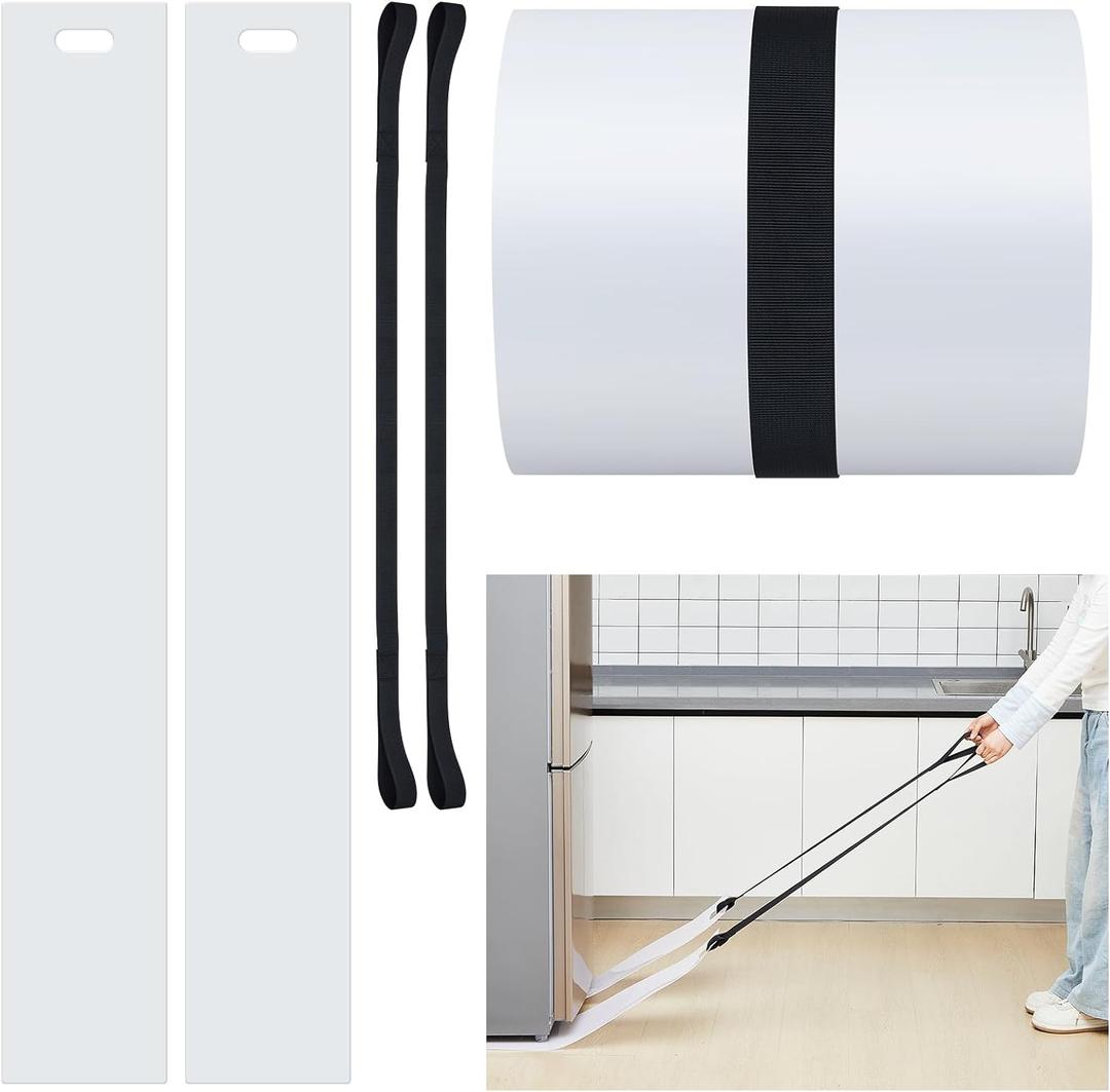 Soaoo 2 Set Long Appliance Slider with Pull Strap Appliance Mover with Handle Plastic Moving Furniture Gliders Heavy Duty Sliding Sheet for Tile Floors and Hardwood Floors, Glides Easily (8 x 60 Inch)