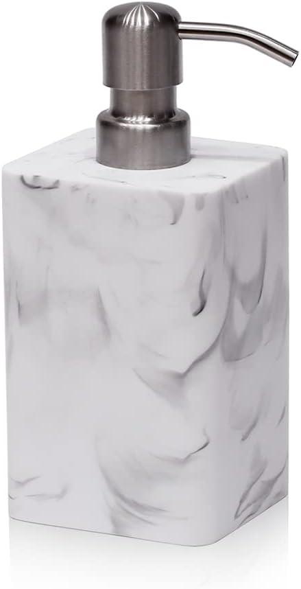 Suanti White Marble Style Hand Soap Dispenser, Refillable Liquid Decorative Soap Dispenser for Bathroom Countertop and Kitchen (14.5 Oz)