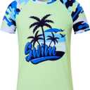Boys Rash Guard Shirt Short Sleeve UPF 50+ UV Sun Protection T Shirt for Kids, Green 01, 10-11 Years