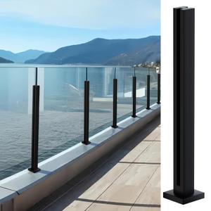Glass Railing Post, 27.6"/304 Stainless Steel/Black Glass Railing with T Spigot Slots&Base, Glass Railing System Clamp Bracket for Balustrade, Balcony, Stairs, Deck, Patio, 70cm (27.6" / 70 cm, Black-Mid Post)