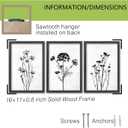 TQianJiang Flower Plant Wall Decor 16"x11" Black And White Botanical Painting Wood Framed Set of 3 Bedroom Office Abstract Wildflower Sign Hanging Art (Black)
