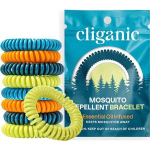 Cliganic 50 Pack Mosquito Repellent Bracelets for Adults & Kids - Natural DEET-Free Bands, Individually Wrapped