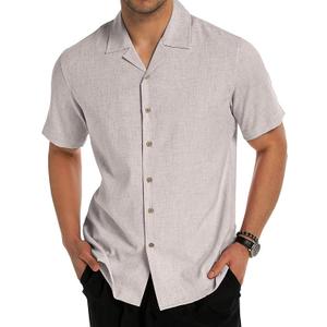 Linen Shirts for Men Casual Short Sleeve Button Down Shirt Cool Summer Beach Wedding Vacation Tops (Large, Light Grey)