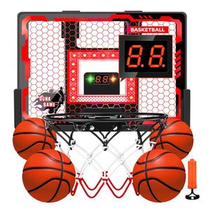 Indoor Basketball Hoop Pro for Kids, Over The Door Basketball Hoop with LED Light/Scoreboard/4 Balls- Upgraded Anti-Impact Backboard, Basketball Toys Gifts for 6 7 8 9 10 11 12 Year Old Boys