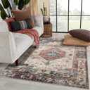 Vivorug 4x6 Rug, Small Area Rug for Living Room, Bedroom, Kitchen, Machine Washable Non-Slip Throw Rug, Vintage Carpet for Entryway Nursery Coffee Table - Durable (Brown) (Brick Red/ Navy)