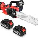 12" Electric Chainsaw Cordless, 20V Battery Power Cordless Chain Saw, Battery Chainsaw with 4.0Ah Lithium ion Battery and Charger (12 inch Chainsaw+2 Batteries Red)