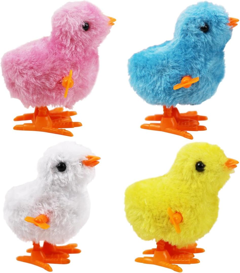 4PCS Chick Plush Wind Up Toys, Novelty Baby Chick Toys - Wind Up Easter for Kids and Toddlers Ages 1-3, Chicken for Easter Basket Stuffers, Party Favors - Animals Plush Clockwork (Four Colors)