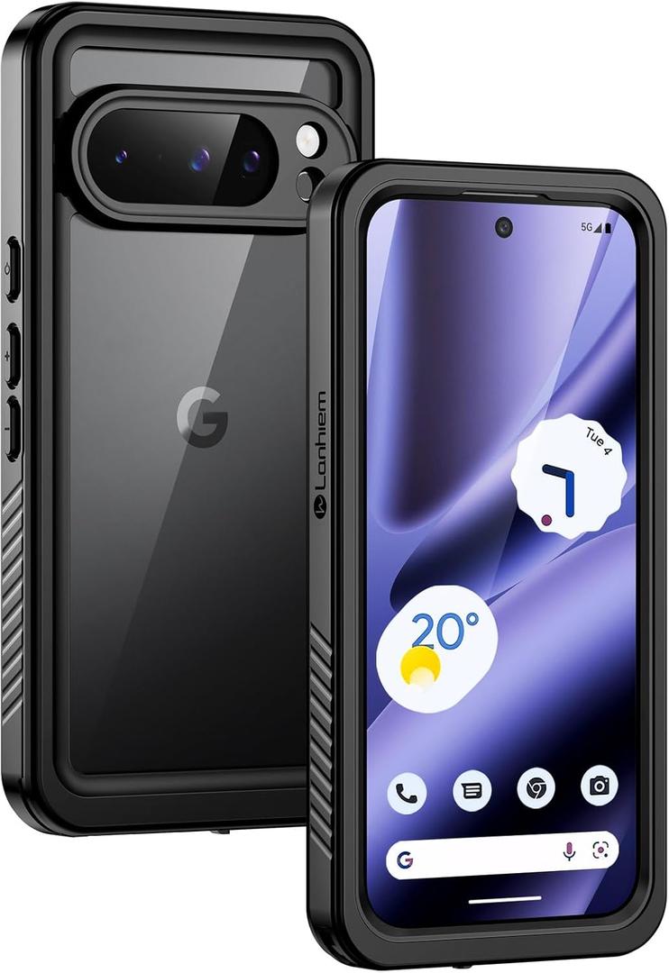 Lanhiem Pixel 10 Pro XL Case, IP68 Waterproof Dustproof Case with Built-in Screen Protector, Rugged Full Body Shockproof Protective Clear Cover for Google Pixel 10 Pro XL 6.8 Inch, Black