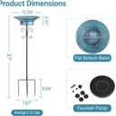 Metal Bird Bath for Outside, 37" H Free Standing Bird Baths with Removable Bowl, Solar Hummingbird Bath, 4 Prong Base Stake, 2-in-1 Bird Bath Feeder for Garden Patio Yard Lawn Decor, Blue
