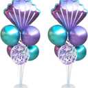 Mermaid Table Centerpiece Balloons Stand Kit 2 Sets with 2 Sea Shells Foil Balloons 14 Purple Blue Latex Balloons for Birthday Beach Mermaid Theme Sea Theme Party Mermaid Birthday Decorations, 47 inches