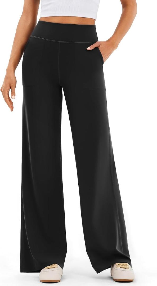 Women's High Waist Wide Leg Yoga Pants, 32" Inseam Stretchy Casual Workout Trousers for Yoga, Lounge & Travel