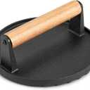 HaSteeL Single Cast Iron Grill Press, Heavy Duty 7In Bacon Burger Press with Wooden Handle, Pre-Seasoned Steak Press Great for Flat Top Griddle Teppanyaki BBQ Grilling Cooking Indoor & Outdoor