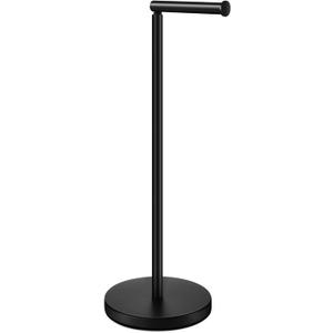 DAWNER 24" Black Toilet Paper Holder Free Standing, Stainless Steel Rustproof Toilet Paper Stand with Storage, Stable Heavy Weighted Flat Base for Apartment, Bathroom, Kitchen, Matte Black Finish