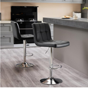 Sweetcrispy Bar Stools Set of 2, Armless PU Leather Adjustable Swivel Barstools, Hydraulic Kitchen Counter Height Thickened Seat Cushion Square Island Countertop Chairs with Back, Black