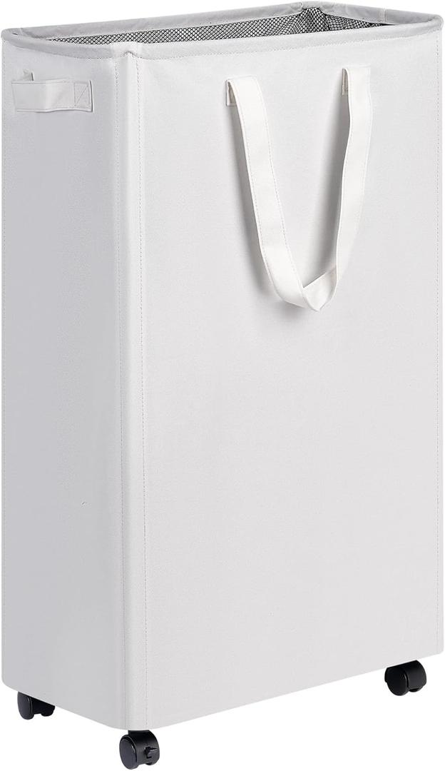 efluky Slim Laundry Hamper with Wheels, Rolling Laundry Basket for Clothes, Small Laundry Basket for Bedroom, Dorm and Laundry Room, 75L (19.8 Gallons) White