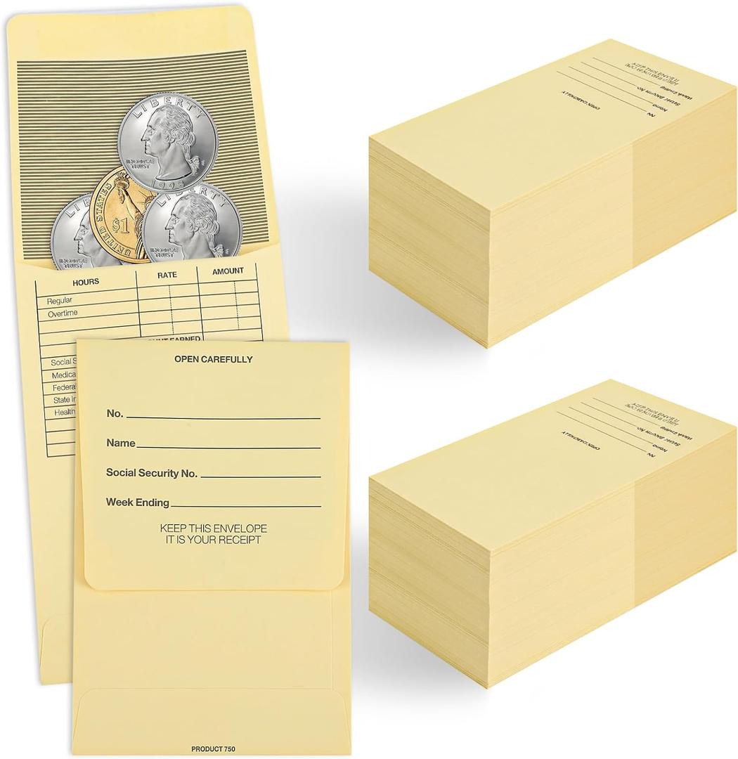 500 Pack Coin Envelopes 3 1/8x4 5/8" Brown Kraft Payroll Money