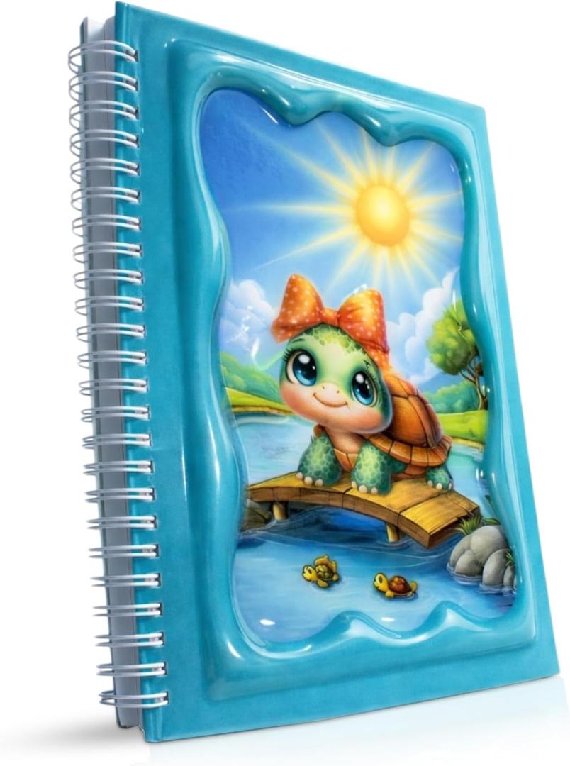 A5 3D Glossy Cover Spiral Notebook  Cute Hardcover Notebook with 160 Pages/80 Sheets  Kids School Notebook  Gift Notebook for Girls & Boys  Lakeside Turtle