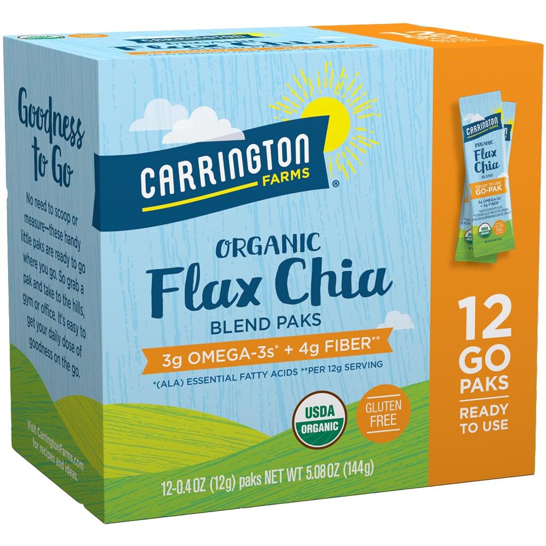 Carrington Farms Organic Flax Chia Paks, 5.08 oz 12 Packets (Pack of 6), Best By: 07/31/2026