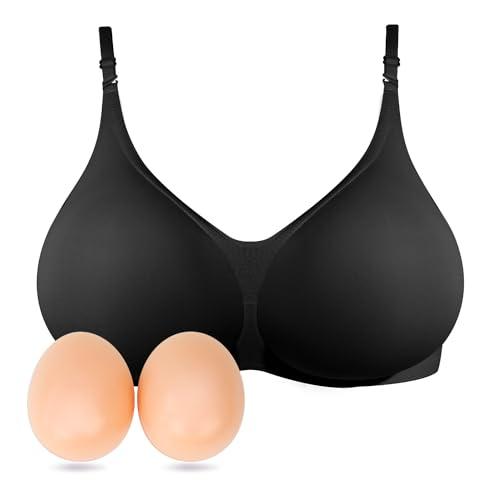 Lervanla Silicone Breast Form Women Breast Enhancement Wireless Mastectomy Bra with Pockets for Prosthesis Black Large