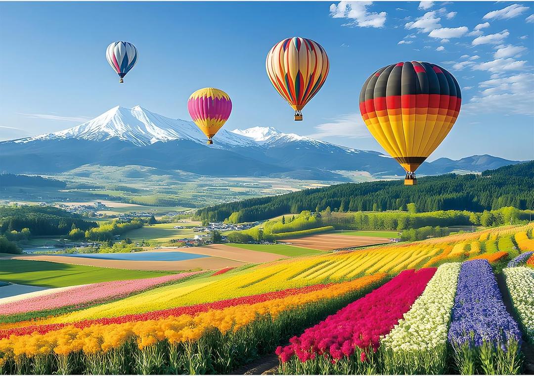 2000 Piece Puzzle for Adults – Colorful Hot Air Balloons Over Tulip Fields & Mountains – Vibrant Nature Jigsaw Puzzle – Challenging for Adults, Families & Puzzle Lovers – 39" x 28"