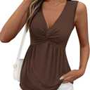 BTFBM Babydoll Tops for Women 2026 Trendy Spring Summer Outfits Twist Front V Neck Peplum Flowy Tank Tops Dressy Casual XL