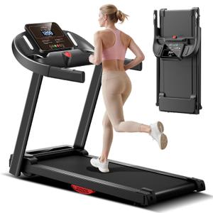 Treadmill with 16% Incline, 3-in-1 Portable Treadmills for Home and Office, Foldable Treadmill with Handles, 3.0HP Quiet Brushless Walking Pad Treadmill with Triple Display，300 LBS Weight Capacity