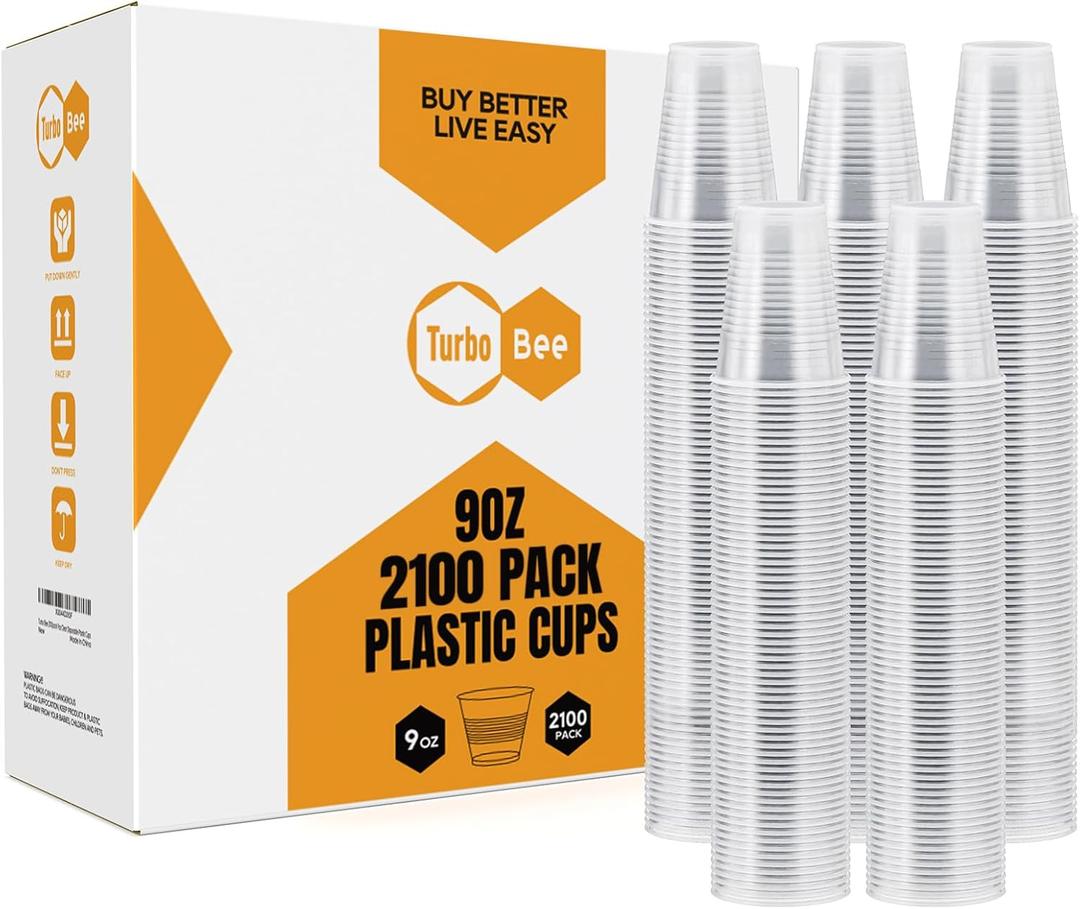 Turbo Bee 2100Pack 9oz Disposable Plastic Cups Bulk, Party Drinking Cups,Plastic Party Cups, Disposable Cups for Wedding,Thanksgiving and Any Parties