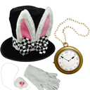 4E's Novelty 4Pcs Set Costume Accessory Set for White Rabbit Costume for Adult Women Men, Halloween Costume, Tea Party Dress Up