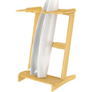 Surfboard Rack, Bamboo Surf Stand - Vertical Surf Board Holder of Free Wall Mount, Freestanding Display Rack for Shortboard, Snowboard, Skateboard, Ski and Wakeboard
