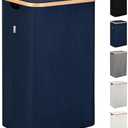 LONBET Laundry Basket with Lid, Made from Breathable Fabric | Aesthetic Clothes Hampers for Laundry with Side Handles & Sturdy Bamboo Frame (40 Gallons - Single, Blue)