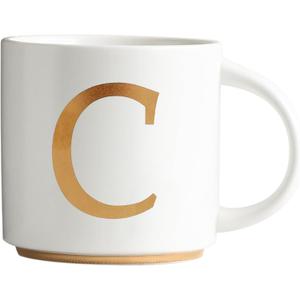 COLLECTIVE HOME - Monogram Ceramic Mugs, 15 oz Golden Initial Coffee Cups, Elegant Alphabet Tea Mugs, Elegant Personalized Mug with Gift Box, Unique Mug with Double Side Capital Letter (C)