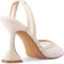 Slingback Mesh Mule Heels for Women with 3.75 Inches Heel (9, Beige)