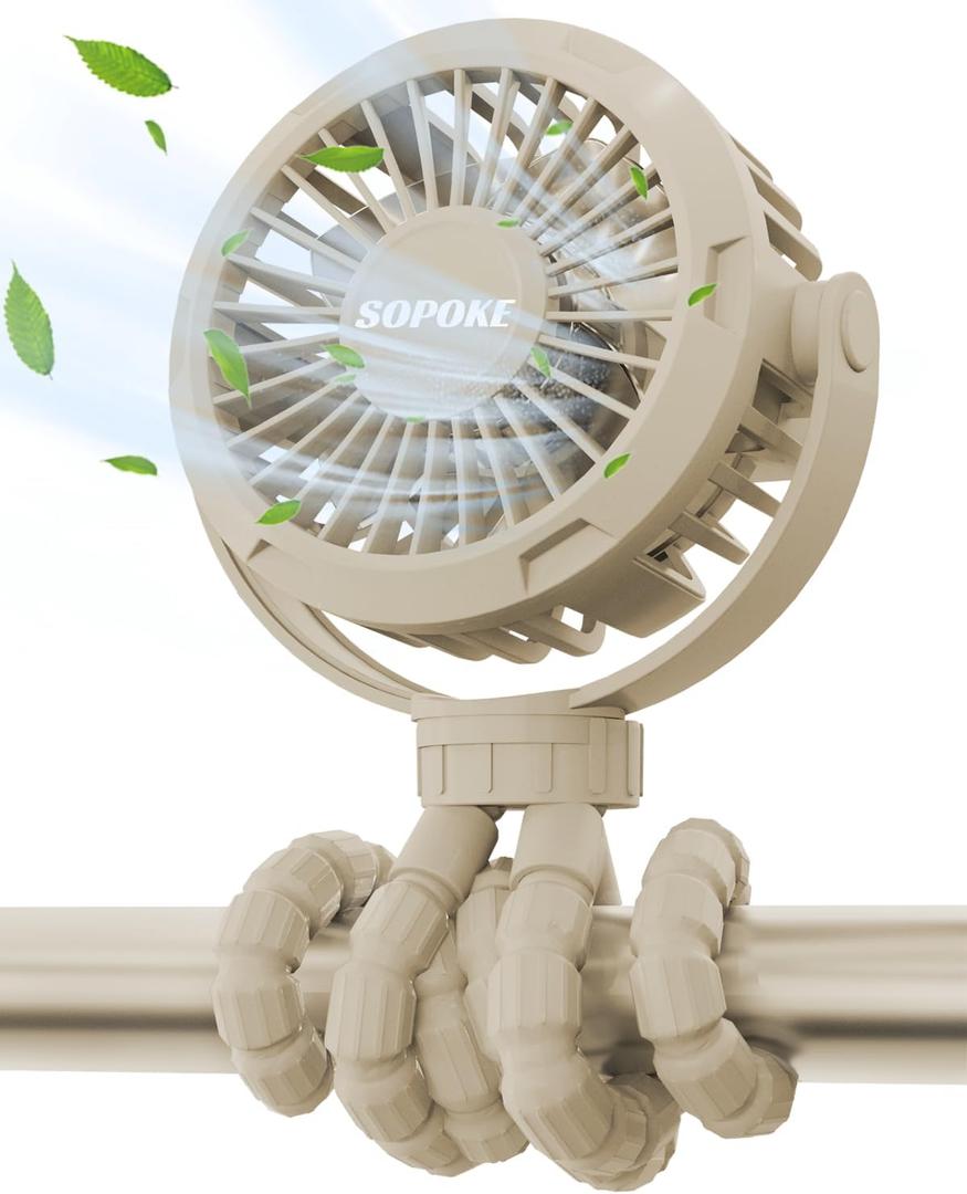 Mini Portable Baby Stroller Fan,3 Speed Personal Handheld Fan,Battery Operated Rechargeable 360 Flexible Tripod Cooling Fan, Suitable for Car Seat Crib Treadmill Golf Cart Travel(Yellow)