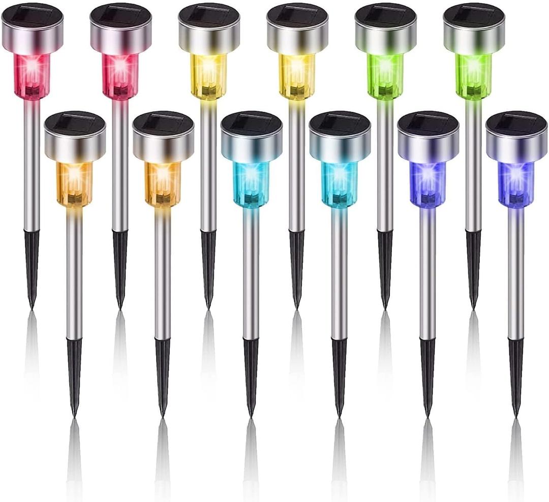 Solar Lights Outdoor Waterproof, Stainless Steel LED Landscape Lighting, Solar Garden Lights Solar Powered, Outdoor Solar Lights for Yard, Pathway, Walkway, Patio, Lawn - 12 Pack ( Multicolor )