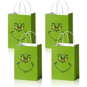 Reyoust 24PCS Christmas Gift Bags Whoville Xmas Paper Bags Funny Cartoon Character Gift Bags with Handles Reusable Goody Treat Bags Holiday Party Supplies for Gift Packing