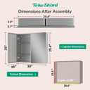 TokeShimi 30 x 26 Silver Aluminum Medicine Cabinet Mirror for Bathroom Surface Mount or Recessed with Stepless Adjustable Shelves Modern Farmhouse