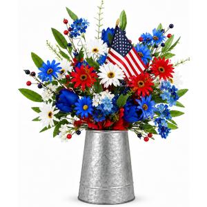 Lyrow 8 Pack Patriotic Artificial Flowers Red White and Blue 4th of July 250th Anniversary Artificial Daisy Flowers Pick Stems, Memorial Day Table Centerpieces for Veterans Day Home Arrangement