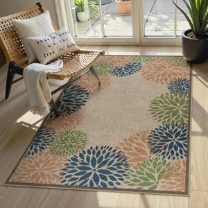 LIVEBOX Modern 3x5 Jute Outdoor Patio Rug, Washable Rugs for Entryway Porch, Tropical Floral Boho Farmhouse Carpet, Non Slip Front Door Mat for Outdoor Indoor Entryway Guestroom Decor (Olive 3'x5')