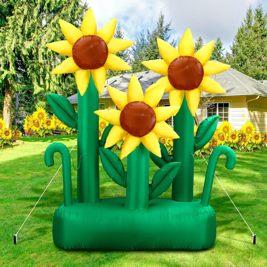 Syhood 6 ft Summer Inflatable Sunflower Decoration Large Inflatable Flower LED Blow up Decor for Spring Summer Holiday Outdoor Yard Lawn Party Supplies (Sunflower)