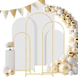Gawicpy Wedding Arch Backdrop Stand Set Metal Arch Backdrop Stand with Wedding Arch Cover, Wedding Balloon Arch Backdrop Stand for Birthday, Baby Shower, Anniversary (White, 5.9FT+6.6FT+7.2FT)