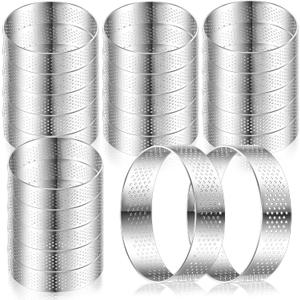 Mumufy 20 Pcs Perforated Tart Rings Round Stainless Steel Tart Rings for Baking Nonstick Metal Round Cake Ring for Pastry French Dessert Mousse Food Crisp Home Food Making Tool (2.4") (2.4")