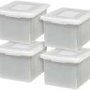 IRIS USA File Box File Organizer Plastic File Box for Letter/Legal File, BPA-Free Plastic Storage Bin Tote Organizer with Durable and Secure Latching Lid, Stackable, Nestable, Pearl 35 Qt. 4 Pack