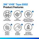 3M VHB Heavy Duty Mounting Tape 5952, 0.75" width x 5yd length (1 Roll)