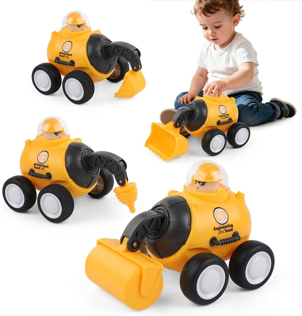 Construction Toys for 2 3 4 5 Years Old Boys Girls Kid Toddlers, Press to Go Engineering Friction Inertia Car Toys for 18 Month, Sandbox Excavator Truck Toys Vehicles, Valentines Day Gifts