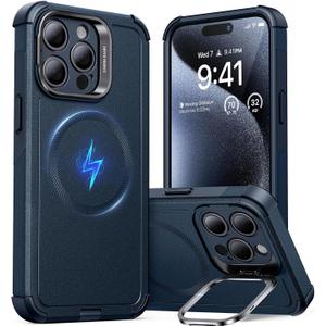 ESR for iPhone 15 Pro Case with Stand, 23 ft Military-Grade Drop Protection, Heavy Duty Magnetic Phone Case, Compatible with MagSafe Accessories, Cyber Series, Blue
