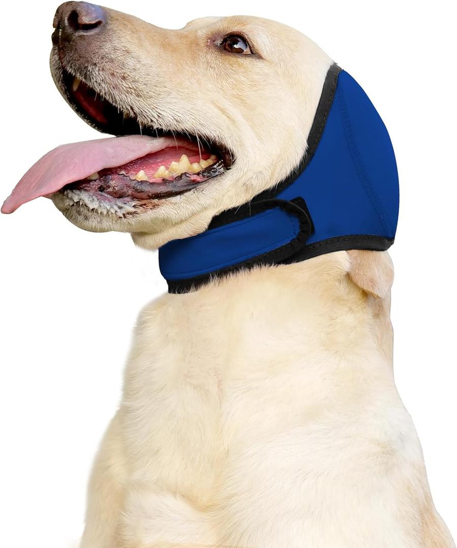 JOHNBOLIN Dog Ear Muffs & No Shake Ear Wrap for Hematoma, Bathing, Drying & Noise Anxiety Relief - Elastic Waterproof Ear Protector with Calming Hoodie Design for Grooming (Blue, M)